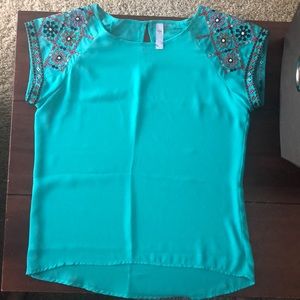 Teal Alya Francesca’s embroidered blouse
